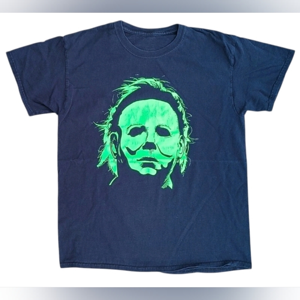 Y2K Halloween John Carpenter Michael Myers Neon Green Mask Face T-Shirt Size (L)